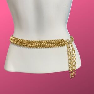 Metal Gold Tone ChainMesh Belt With Long Dangle